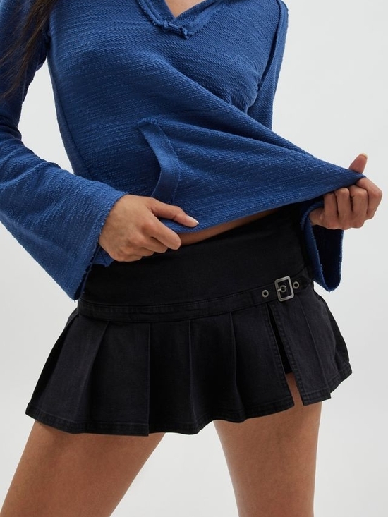 Urban Outfitters Dresses & Skirts - Washed Black Pleated Mini Skirt with Side Buckle Xs